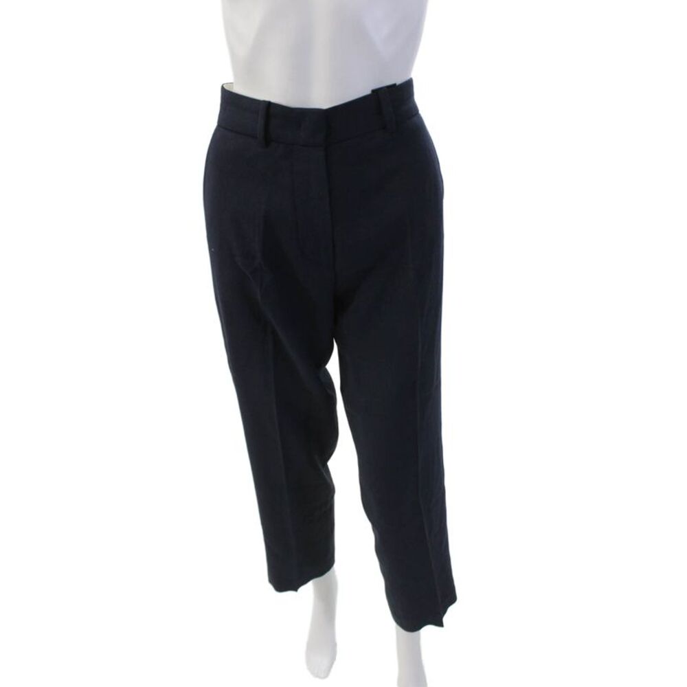 Odeeh Womens Zip Pleated Lined Tapered Leg Trousers Navy Blue Size EUR 34